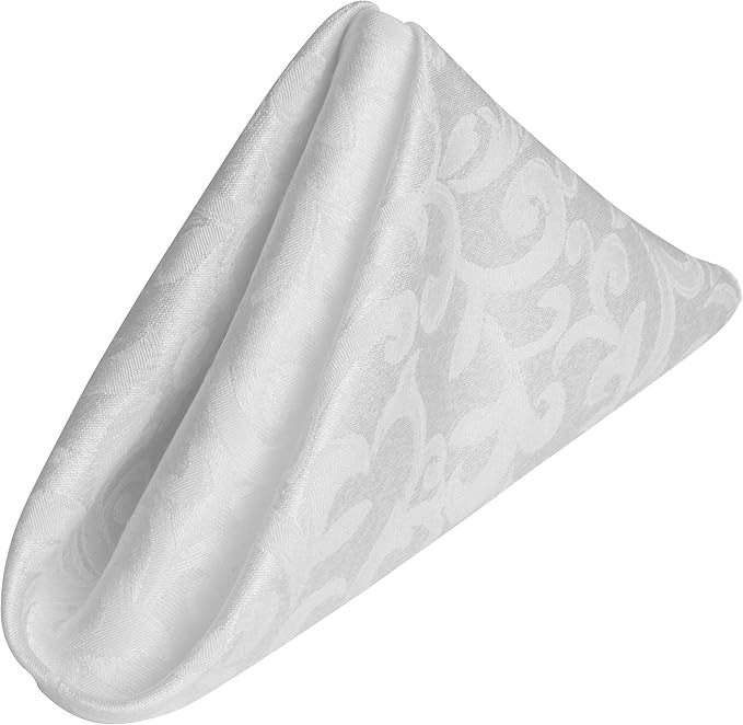 Ultimate Textile Somerset Damask White Cloth Napkins - 17" x 17" (Set of 24) Wrinkle & Stain Resistant Polyester, Machine Washable for Weddings & Events