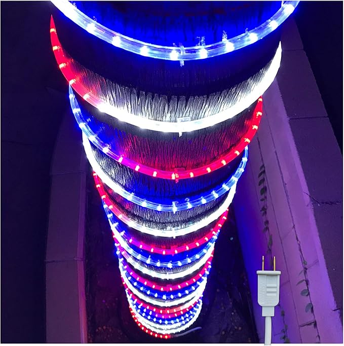 Russell Decor 30ft/9m Led Rope Lights Lamps Kit Indoor Outdoor Decorative Lighting for Patriotic 4th of July Memorial Day Decor Party Trees Patio Deck Flexible String Tube Lights Red White and Blue