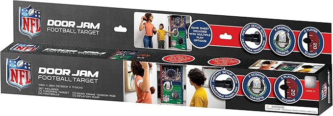 Franklin Sports NFL Mini Football Toss Target Game - NFL Door Jam Football Over The Door Target + (4) Mini Balls Set - 3 Hole Throwing Game for All Ages - Practice Passing + Aim