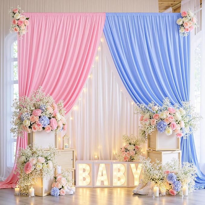 30ft x 10ft Wrinkle Free Pink Backdrop Curtain for Parties, 6 Panels 5×10ft Silky Polyester Light Pink Photo Backdrop Drapes Back Drop Cloth for Girl Party Birthday Gender Reveal Wedding Photography