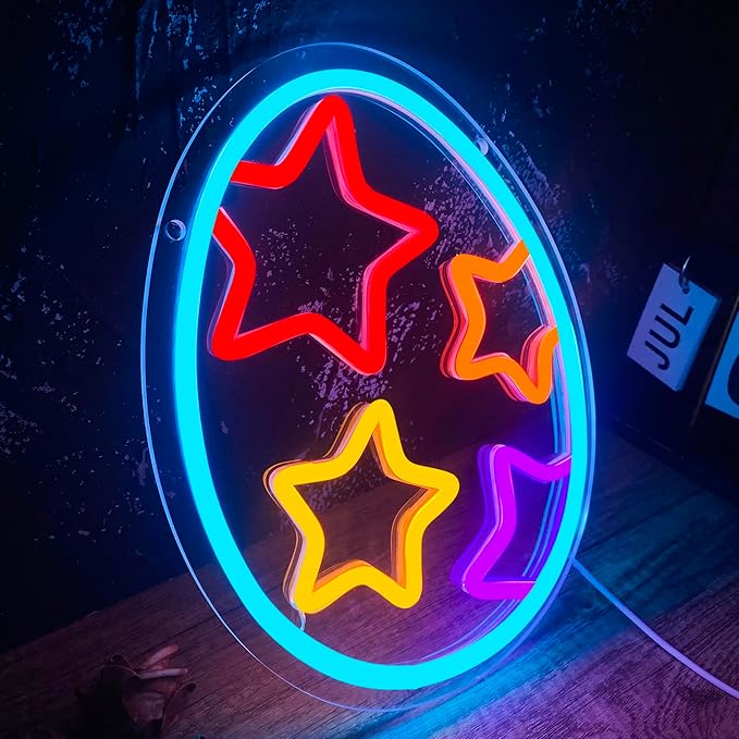 Egg Neon Light Happy Easter Decor - Dimmable Colorful Easter Egg Neon Light, LED Neon Sign USB Power for Bedroom Party Study Baby Man Cave Gift(9 * 11.8in)