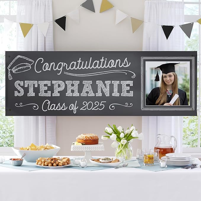 Let's Make Memories Personalized Graduation Banner Class of 2025 - Graduation Party Decorations - Custom Congratulations Photo Banner - Indoor/Outdoor Vinyl - Class Act - 8 ft