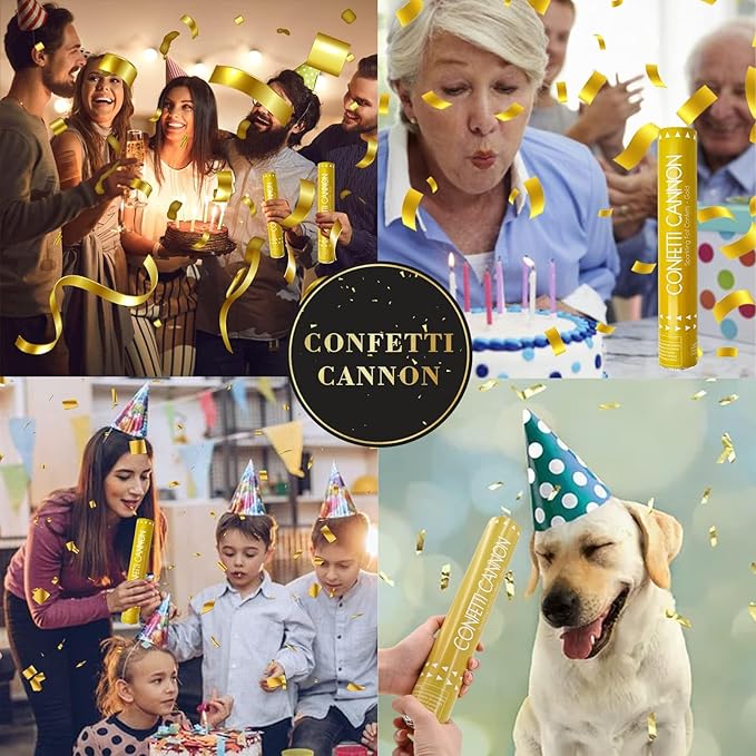 Confetti Cannon Gold Party Poppers 12 Inch Streamer Cannon 12 Pack Golden Party Poppers Shooters Foil Gold Popper Cannon Bulk for Wedding,Birthday,Graduation,New Year Celebration