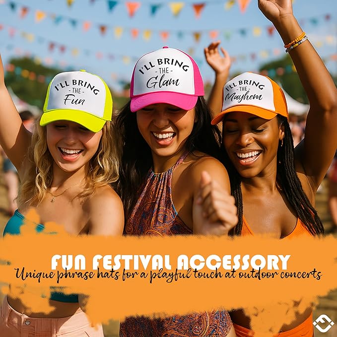 Funky Junque Women's Funny Trucker Hats: Adult Humor for Bachelorette & Girls Trips, Groups 3-25, Mesh Hat - I'll Bring The's