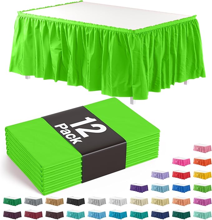 Exquisite Ruffle Table Skirt Lime Green 12 Pack 14 Ft Long Table Skirts for Rectangle Tables 6ft Plus or Round Tables Skirts with Adhesive Strip for Gender Reveal Decor & Happy Birthday Parties