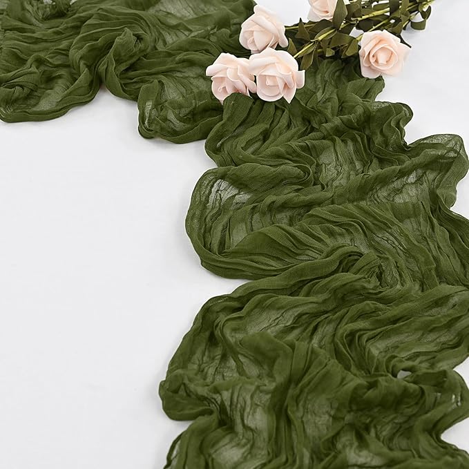 20 Pack Olive Green Table Runner 10Ft Cheesecloth Table Runner Romantic Boho Gauze Table Runners Long Sheer Fabric Cheese Cloth Table Runners for Wedding Party Bridal Shower