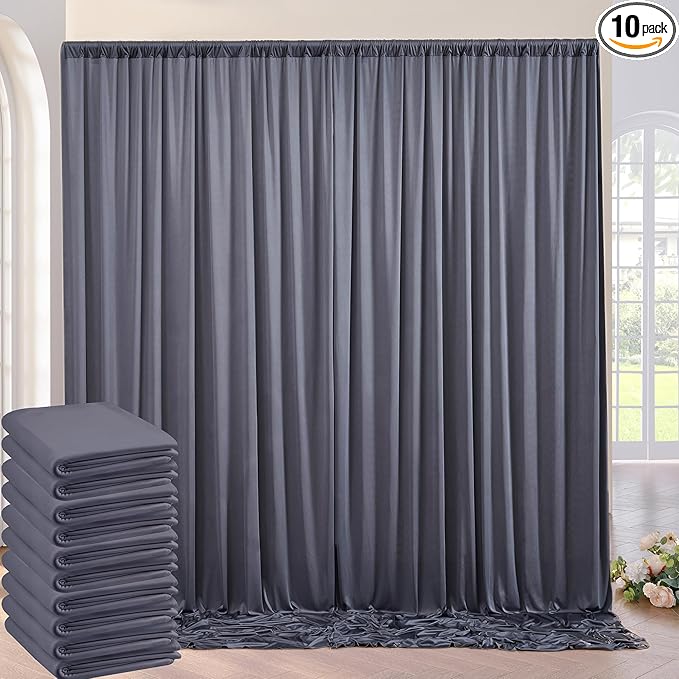 50ft×10ft Wrinkle Free Grey Backdrop Curtains for Parties, 10 Panels 5×10ft Soft Silky Polyetsr Charcoal Photo Backdrop Drapes for Birthday Party Baby Shower Wedding Photography