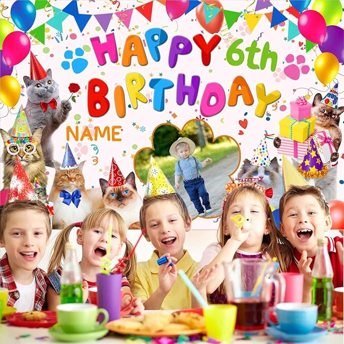 Custom Cat Happy Birthday Party Decorations Supplies Personalized Cat Happy Birthday Backdrop Banner(6x9ft)
