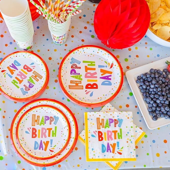 275 PC Colorful Birthday Party Decorations for Boy, Girl- Rainbow Party Supplies, Happy Birthday Banner, Balloons Garland Arch Kit Tablecloth Honeycomb Cake Topper Plates Cups Napkins Straws, 25 Guest