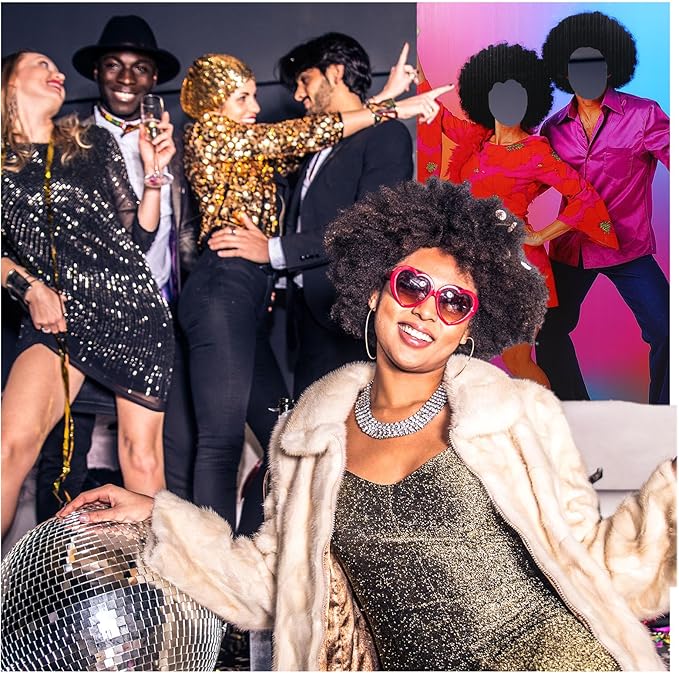 Amyhill 6 ft Disco 70s Couple Cardboard Cutout Stand up Retro Faceless Life Size Photo Prop Vintage Dance Couple Backdrop for Dance Theme Jazz Night Party Decoration