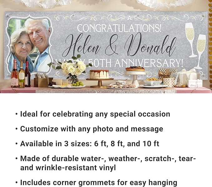 Let's Make Memories Personalized Photo Banner - Party Decorations - Wedding, Anniversary, Engagement - Customized Banner - Celebration - Any Text - Indoor/Outdoor Vinyl - Gray - 10 ft