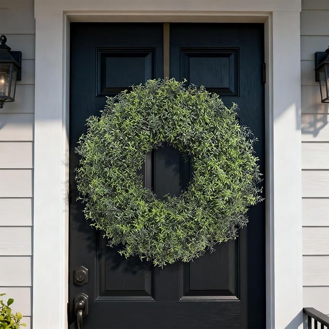 26" Large Artificial Rosemary Wreath for Front Door - UV Resistant Realistic Rosemary Plant, Fake Spring/Summer Greenery Wreath for Wall Window Farmhouse Fireplace Decor