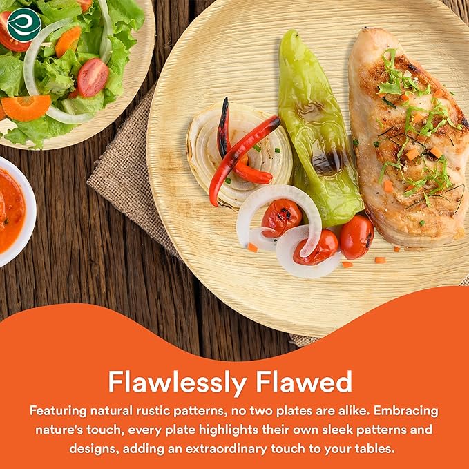 ECO SOUL Palm Leaf Plates 8"(200 Count) Round Compostable Bamboo Plates Heavy- Duty, Biodegradable Eco-Friendly Dinnerware for Christmas Party Dinner, Wedding, Holiday & Event