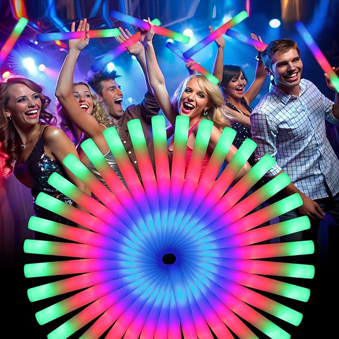 55 PCS Foam Glow Sticks, Foam Light Up Sticks Party Supplies with 3 Mode Colorful Flashing, Glow Sticks Bulk Party Pack, Led Foam Sticks for Birthday, Wedding, New Year, Carnival, Concert