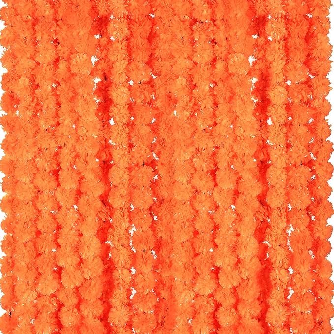 Giegxin 15 Pack Marigold Garland for Decoration 5 ft Long Strands Faux Artificial Marigold Flowers for Dia De Los Muertos Diwali Indian Wedding Party Decorations(Orange Red)