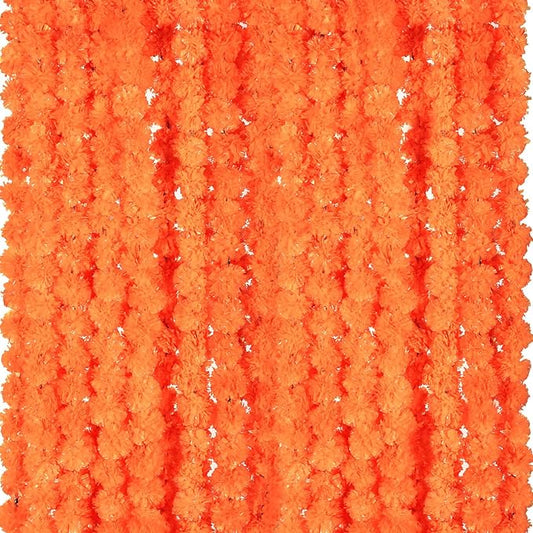 Giegxin 15 Pack Marigold Garland for Decoration 5 ft Long Strands Faux Artificial Marigold Flowers for Dia De Los Muertos Diwali Indian Wedding Party Decorations(Orange Red)