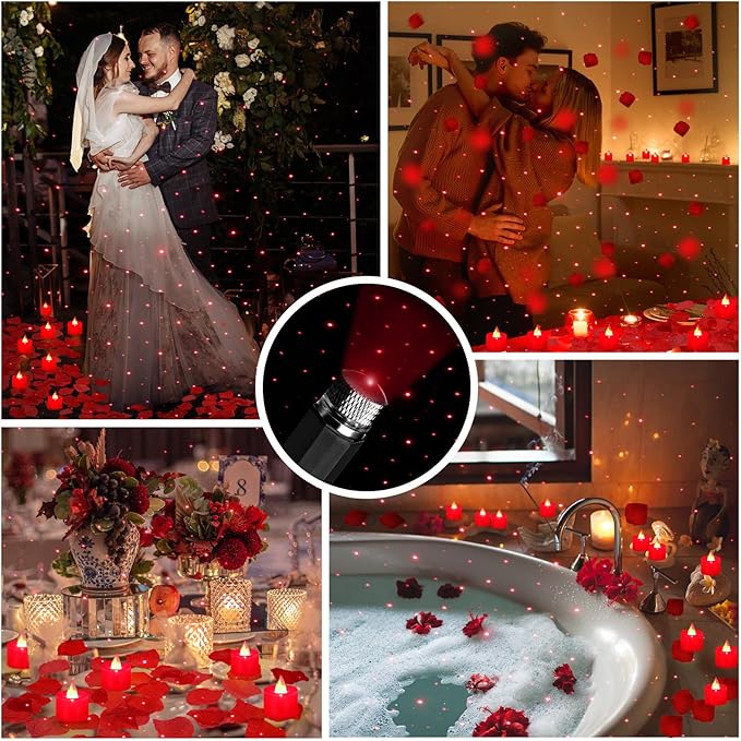 Hanaive 8000 Pcs Artificial Rose Petals with 120 Pcs Flameless LED Tea Light Candles Set Romantic Special Night Decorations for Proposal Anniversary Wedding Valentines Decor(Red)