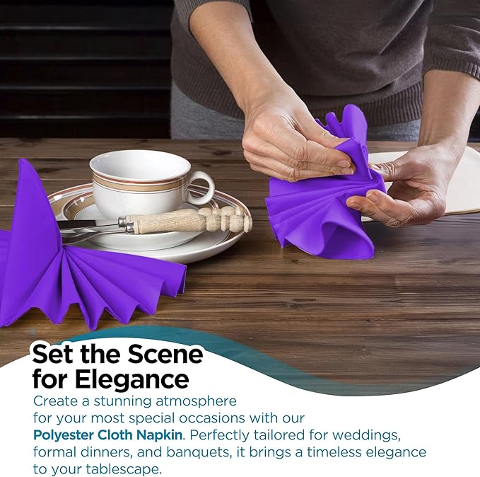 Polyester Cloth Napkins - Washable Soft Table Linens - Durable & Elegant for Dining, Restaurants, Weddings, Events, Rentals, Banquets, & Parties - Premium Quality Set of 250, Purple, 17"x17"