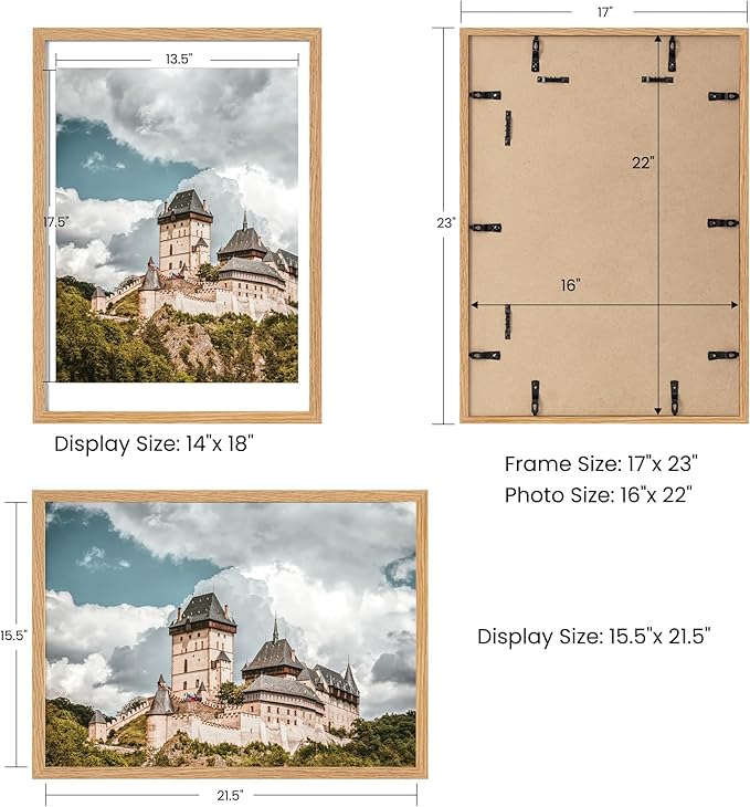 Axeman 16x22 Picture frame with mat for 14x18, Tempered Glass and Hanging Hardware Included Natural Oak Home Decor Art Hanging Frame, Natural Oak