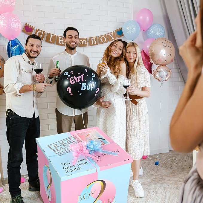 AmazingSpark 28in Jumbo Gender Reveal Gift Box Kit with Oversized Box Giant Pull Bows for Gender Reveal Baby Shower Birthday Party Decor (Boy or Girl 2)