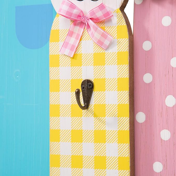 Glitzhome 30" H Easter Wooden Bunny Family Standing Porch Sign, Easter Welcome Sign Decorations for Home or Yard