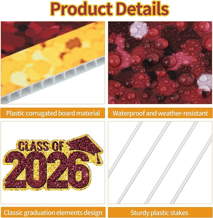 ANVAVO 2026 Congrats Grad Yard Signs Graduation Waterproof Decorations Graduation Yard Sign Decorations Grad Party Outdoor Lawn Decor with Stakes, Maroon and Gold