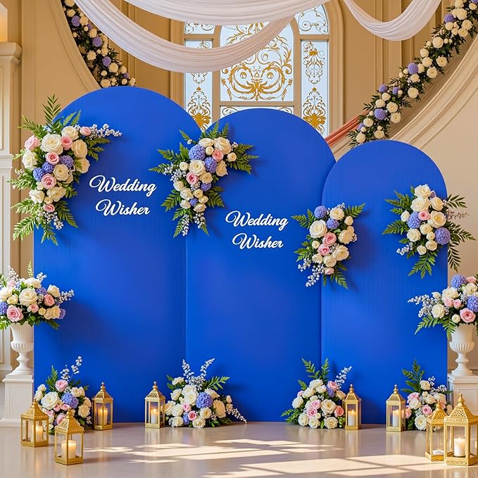 Royal Blue Arch Backdrop Cover Set of 3 - Spandex Arch Covers 7.2FT 6.6FT 6FT Stretchy Fabric Backdrop for Wedding Ceremony, Bridal Baby Shower, Birthday Party, Photo Booth Background Decor