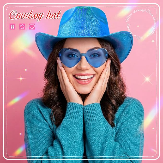 Haysandy 24 Pcs Sparkly Party Hats with Rimless Heart Sunglasses Fun Colorful Party Hats Goggles for Women Men