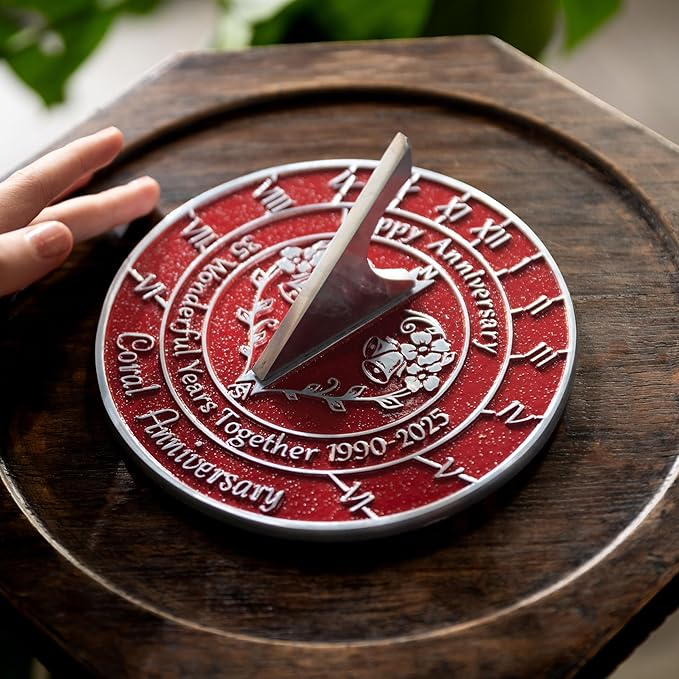 The Metal Foundry Personalized Coral 35th Sundial - Heavy Duty Recycled Brass Home Decor, Garden Present Made in The UK for Parents, Grandparents, Friends, Couples 35 Years Marriage