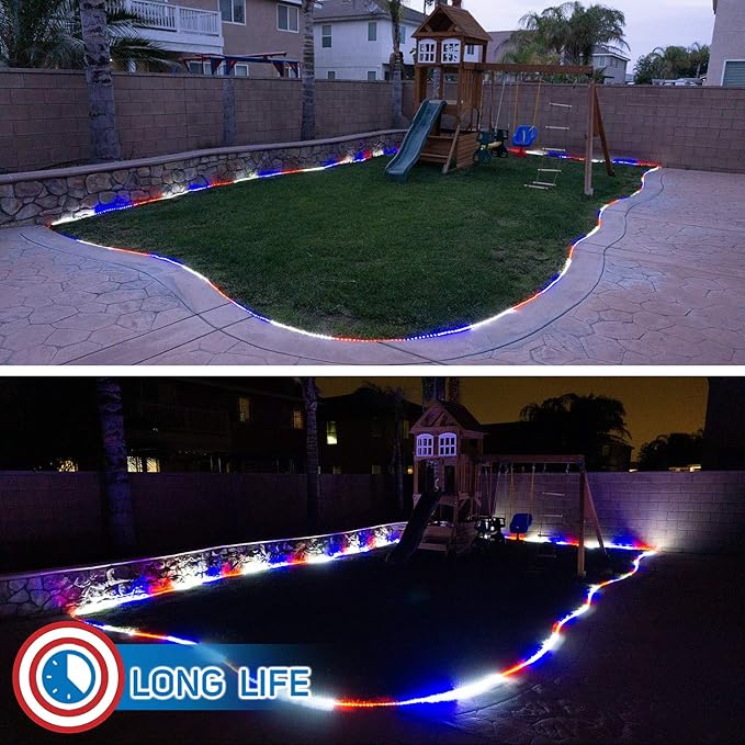 Russell Decor 200ft/60m Led Rope Lights Lamps Kit Indoor Outdoor Decorative Lighting for Patriotic 4th of July Memorial Day Decor Party Trees Patio Deck Flexible String Tube Lights- Blue Red White