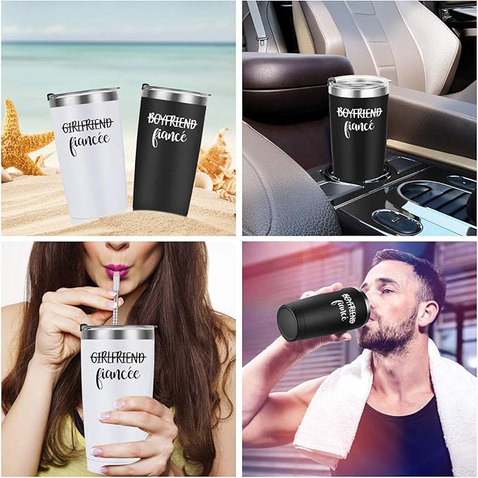 Engagement Gifts for Couples, Boyfriend and Girlfriend Travel Tumbler Set, Engaged Anniversary Ideas for Couples Fiance Fiancee Her Him Women Friend, 20oz Stainless Steel Insulated Tumbler with Lid