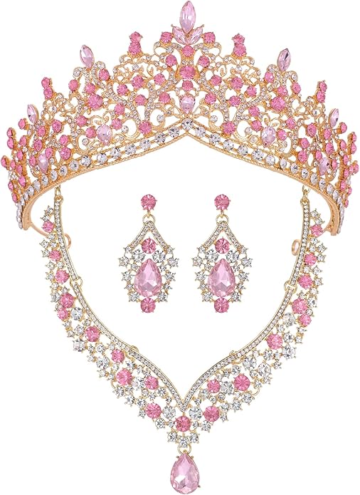 Kamirola Tiaras and Crowns for Women,Tiaras Earrings Necklace, Crystal Bridal Jewelry Set, Costume Party Halloween Prom Pageant Jewelry for Women TR80