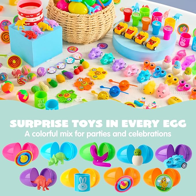 JOYIN 160 PCS Prefilled Easter Eggs with Assorted Toys for Easter Egg Hunt Supplies, Basket Stuffers, Classroom Prizes, Party Favor