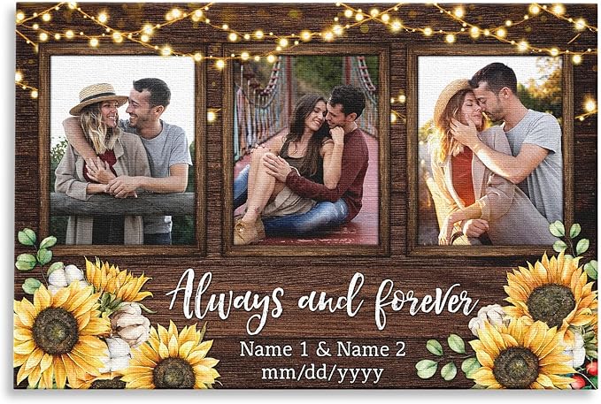Dem Canvas Personalized Couple Canvas Prints, Custom Love Photo And Name, Always And Forever, Wedding Gifts For Couple Anniversary Engagement Gift For Couples