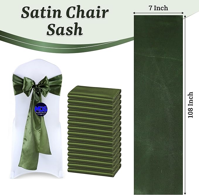 VDS Satin Chair Sashes Chair Cover Back Tie Sateen Bows Ribbon for Wedding Birthday Graduation Engagement Ceremony Event Party Banquet Venue Hotel All Dining Chair Decoration (75PC) (Olive Green)
