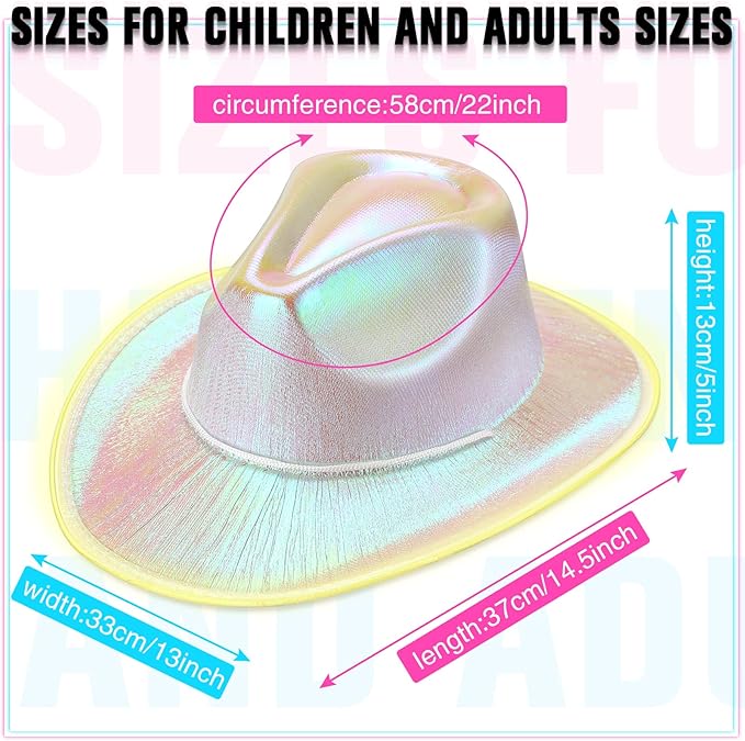 Kigeli 10 Pcs Lights LED Cowboy Cowgirl Hat LED Flashing Hat Cowgirl Hat for Western Cowboy Role Play(Silver,Sequin)