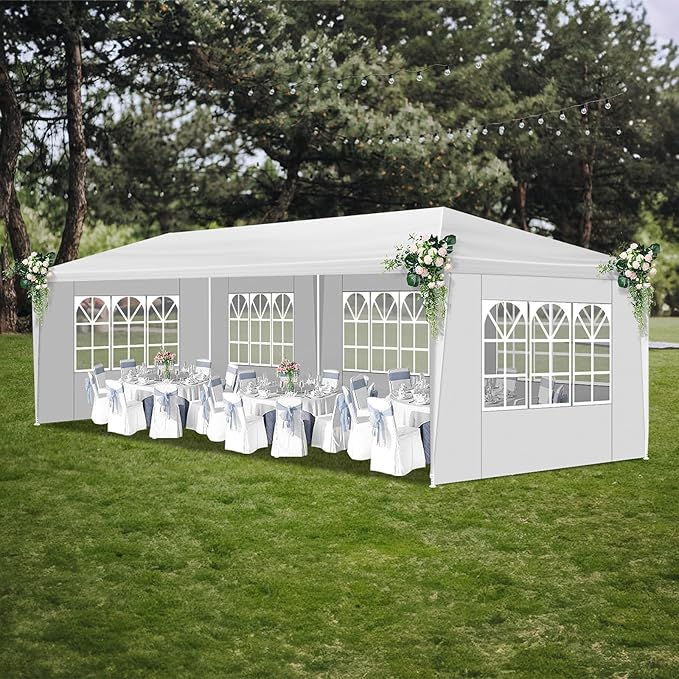 Outdoor Party Tent Wedding Birthday Tents for Parties Canopy Tent with Removable Sidewalls & Transparent Windows Outside Gazebo Event for Garden Patio and Backyard (10'x30'/5 Sidewalls)