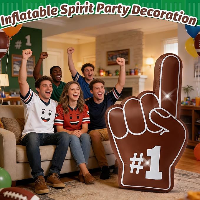 4.6FT Football Inflatable Number One Finger Built-in 2 LED Lights Blow Up Spirit Finger for Football Birthday Game Day Tailgate Party Team Coach Cheering Decorations