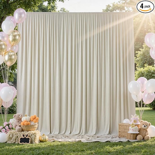 20 ft x 10 ft Wrinkle Free Champagne Backdrop Curtain for Parties, 4 Panels 5x10ft Silky Polyester Wedding Backdrop Drapes Photo Back Drop Cloth for Birthday Baby Shower Photography Background