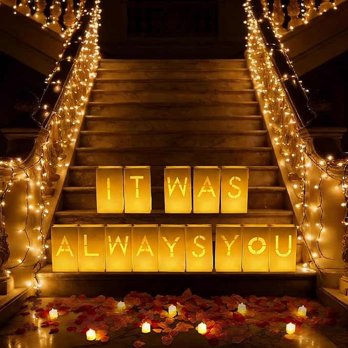 NEXAGEBIUS It Was Always You Sign Luminary Bags Light Up Letter Set with 2000PC Rose Petals and Candles for Anniversary Valentine's Day Decor Romantic Decorations Special Night Decor for Woman Man Girl