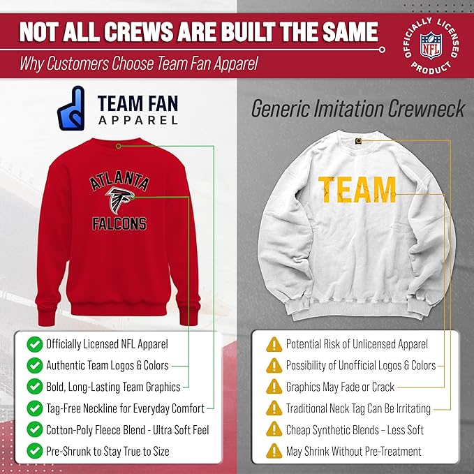Team Fan Apparel NFL Adult Gameday Football Crewneck Sweatshirt - Cotton Blend - Stay warm, comfortable & stylish on game day