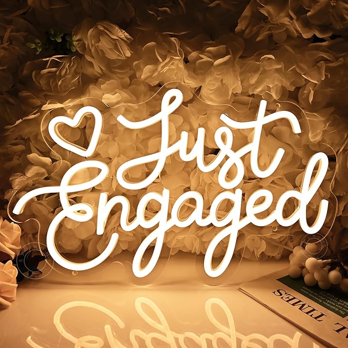 SYLHOME Just Engaged Led Neon Light Sign Heart Wall Decor Sign Wedding Proposal Married Party Bridal Shower Engagement Backdrop USB 15.75"X9.72" Warm