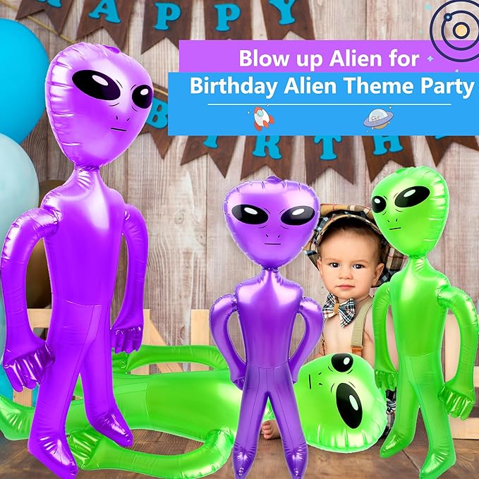 8 Pack Inflatable Alien 67 Inch 35 Inch Giant Large Blow Up Alien Jumbo Alien Inflate Toy for Birthday Halloween Alien Theme Party (Color Set 2)