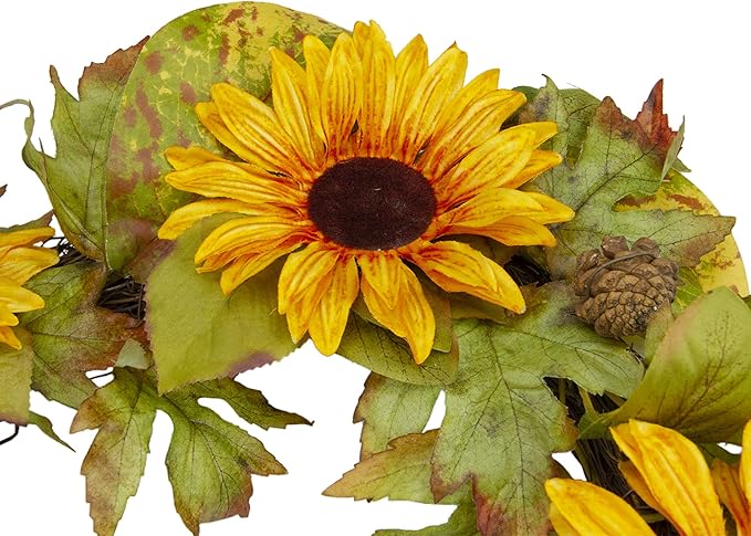 Yellow Sunflower and Pine Cone Artificial Fall Harvest Wreath - 24 inch, Unlit
