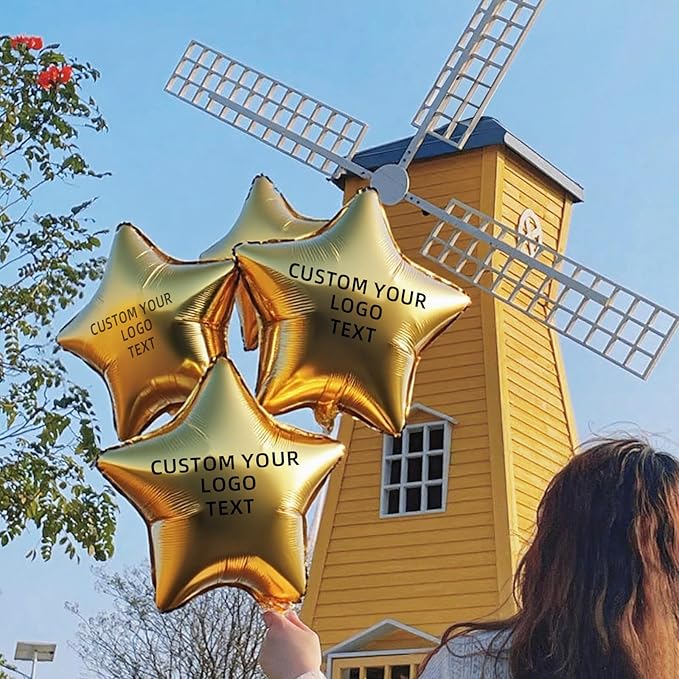 20 Pcs18 inch Custom Foil Balloons with Picture – Heart, Star, or Round – Personalized with Photo, Text, or Logo – Full-Color Print for Birthday, Memorial, Party, or Event Decor (star)