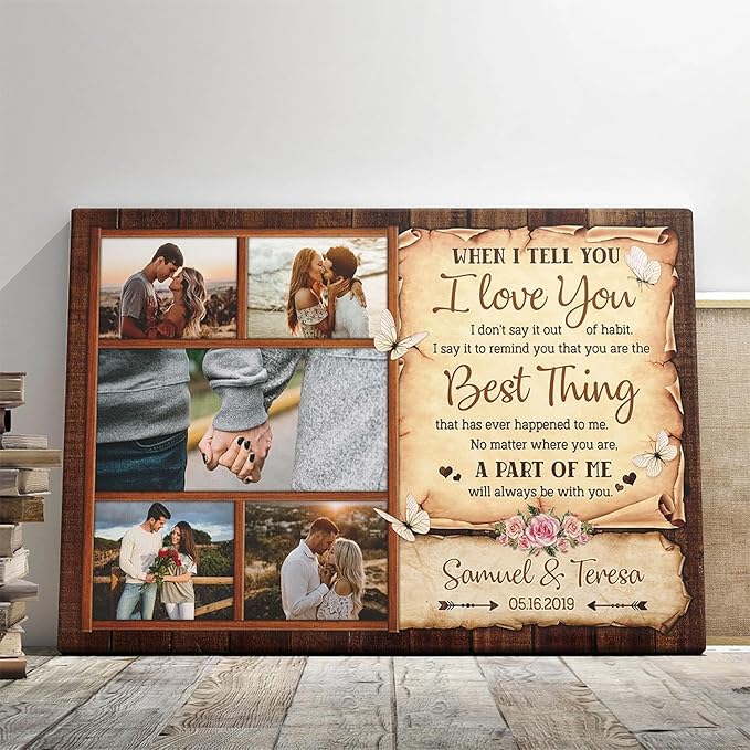 Dem Canvas Personalized Couple Canvas Prints, Custom Love Photo And Name, When I Tell You I Love You, Happy Wedding Gifts For Couple Anniversary Valentines Engagement Gift For Couples