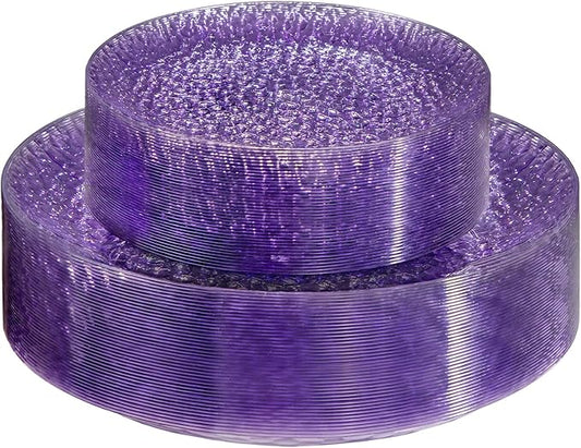 Rubtlamp 60PCS Purple Plastic Plates, Purple Disposable Party Plates, Heavy Duty Plastic With Hammered, Fancy Disposable Platos Include 30 Dinner Plate, 30 Cake Plate For Parties Wedding