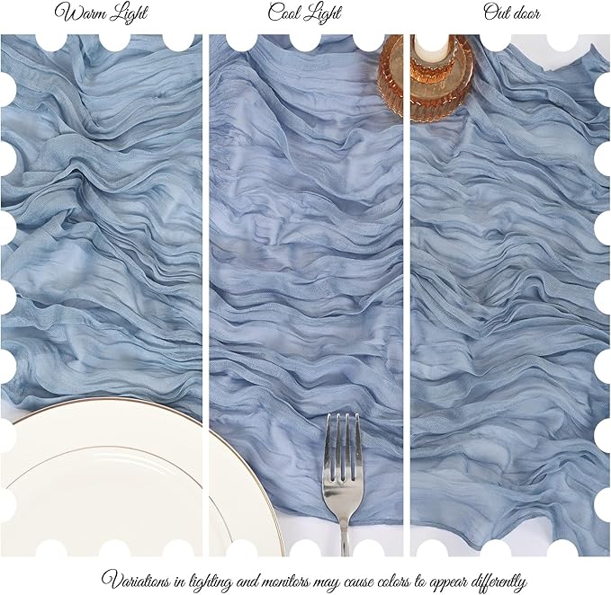 15 Pack Dusty Blue Cheesecloth Table Runner 17 x 108 Inch Fall Thanksgiving Boho Rustic Farmhouse Gauze Cheese Cloth Runner for Wedding Party Baby Shower Home Decor Holiday Decorations