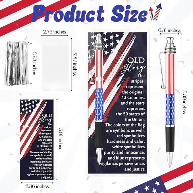 100 Sets American Flag Ballpoint Pens Bulk USA Patriotic Themed Black Ink Retractable Pen Stars Stripes Bookmarks Stationery Valentines Party Gifts for Home Office Army Veterans Souvenirs