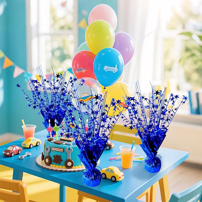 18 Pack Metallic Foil Spray Centerpiece Star Table Decoration Burst Glitter Tabletop Centerpieces for Birthday Christmas New Years Nye Wedding Graduation Holiday Party Supplies Decor, Blue